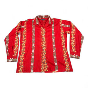 Vintage Disco Shirt Adult EXTRA LARGE Red EGO Bond Street Floral Striped 70s
